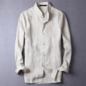 100% pure linen long sleeve new men’s shirt flax chinese style retro plate buckle fashion linen shirt men brand casual camisa