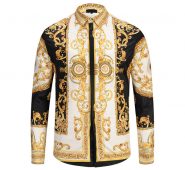 2018 new luxury men’s fashion casual long sleeve shirt 9195 vintage brand designer 3d print slim fit cotton lapel dress shirts