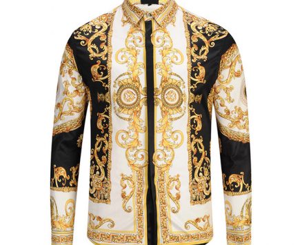 2018 new luxury men’s fashion casual long sleeve shirt 9195 vintage brand designer 3d print slim fit cotton lapel dress shirts