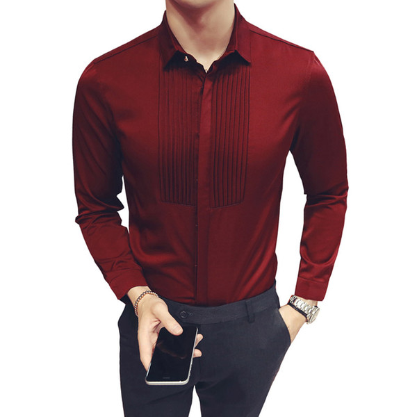 2018 new slim fit men's shirts wedding party long sleeve tuxedo shirt men fashion dress shirt groomsman and groom shirts 5xl