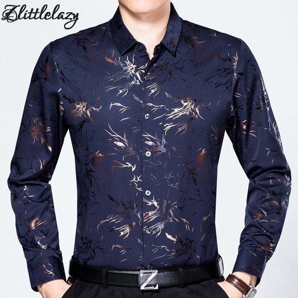 2018 slim fit casual thick winter warm shirt men camisa social masculina fashion flower mens dress shirts clothing jersey 9009