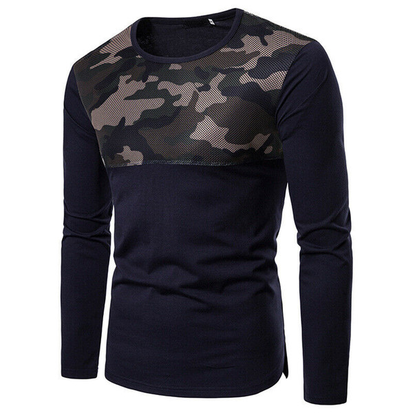 2019 fashion new men t-shirts full sleeve length patchwork pattern type regular sleeve type o-neck collar autumn