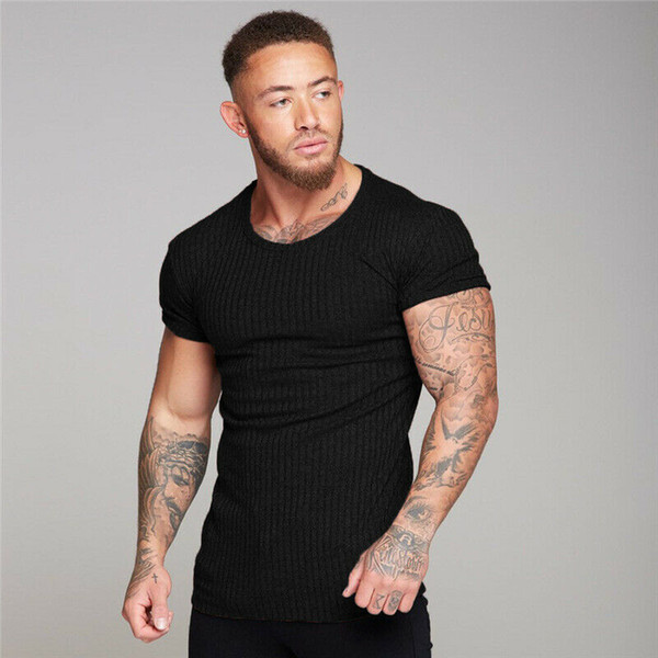 2019 gym men t-shirt muscle fitness cotton fit tee workout athletic male clothes top