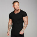 2019 gym men t-shirt muscle fitness cotton fit tee workout athletic male clothes top