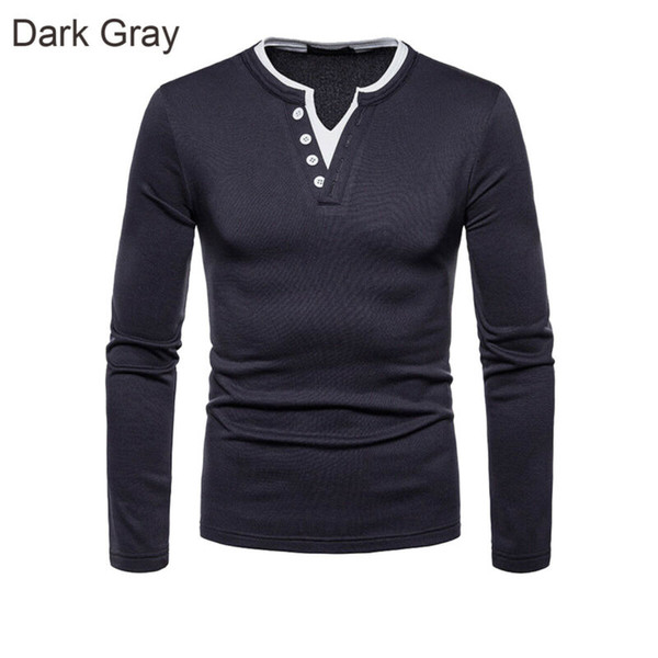 2019 new fashion men t-shirts casual style full sleeve length solid pattern type v-neck collar no hooded autumn winter