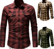 2020 blusa men’s shirt slim fit button plaid shirt with pocket long sleeve blouse clothes camisas para hombre