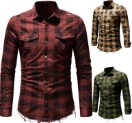 2020 blusa men’s shirt slim fit button plaid shirt with pocket long sleeve blouse clothes camisas para hombre