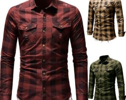 2020 blusa men’s shirt slim fit button plaid shirt with pocket long sleeve blouse clothes camisas para hombre
