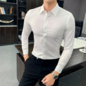 2020 british men casual shirts autumn new fashion pure color man long sleeve cotton slim fit leisure styles dress shirts