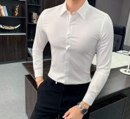 2020 british men casual shirts autumn new fashion pure color man long sleeve cotton slim fit leisure styles dress shirts