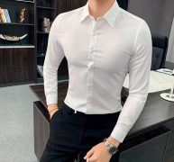 2020 british men casual shirts autumn new fashion pure color man long sleeve cotton slim fit leisure styles dress shirts