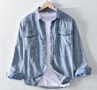 2020 denim men’s shirts long sleeve shirt slim fit mens casual shirts 100% cotton high quality