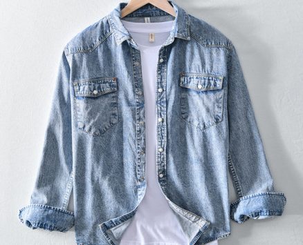 2020 denim men’s shirts long sleeve shirt slim fit mens casual shirts 100% cotton high quality