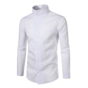 2020 fashion male shirt long-sleeves personality stand collar solid color mens dress shirts slim men shirt