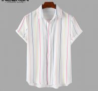 2020 fashion men striped shirt casual short sleeve summer lapel hawaiian shirts streetwear breathable camisa masculina incerun