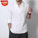 2020 men linen shirts chinese style mandarin collar traditional kung fu tang casual social shirt soft loose summer clothing 5xl #dl5t