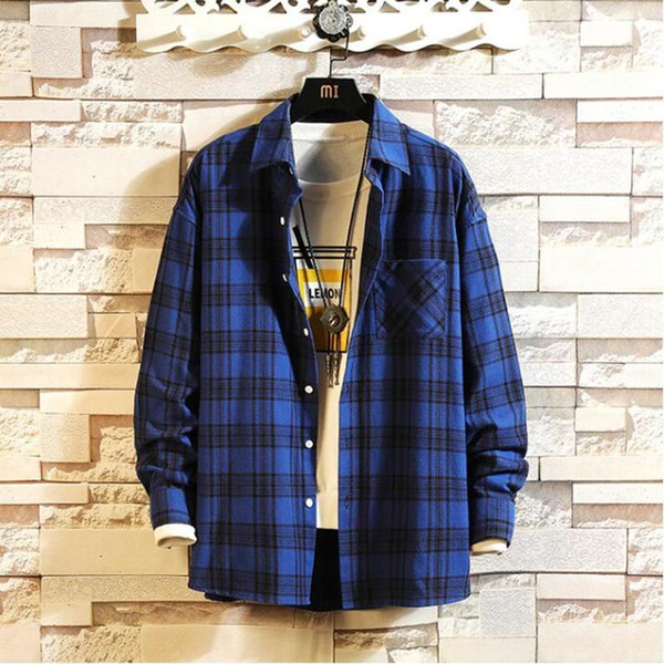 2020 men's shirts men plaid shirt casual man shirts with long sleeves slim fit camisa social lapel preppy style 3xl