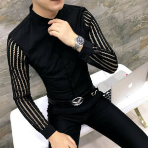 2020 new arrival autumn mens lace shirt party prom see throught shirt men chemise homme social club m-3xl black white