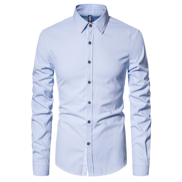 2020 new spring solid mens dress shirts slim fit cotton social business shirts casual long sleeve men shirt men clothing