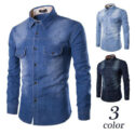 2020 spring and autumn new men’s shirt large size men’s denim blouse chest double pockets slim long sleeve jacket coat clothes