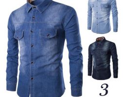 2020 spring and autumn new men’s shirt large size men’s denim blouse chest double pockets slim long sleeve jacket coat clothes