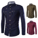 2020 spring autumn new men’s shirt jacket domineering slim long-sleeved lapel blouse complex multi-button metal decorative coat