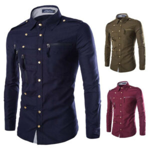 2020 spring autumn new men's shirt jacket domineering slim long-sleeved lapel blouse complex multi-button metal decorative coat