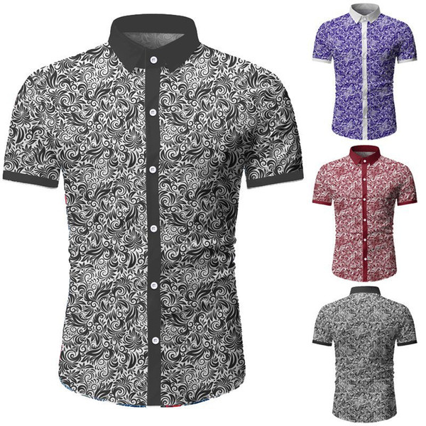 2020 summer new high-quality men's shirt casual short-sleeved lapel fashion comfortable breathable printed male blouse