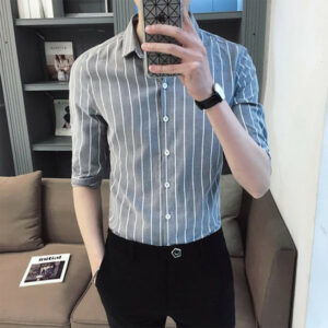 2020 summer new men's shirt korean slim striped middle sleeve shirt business casual men's clothes