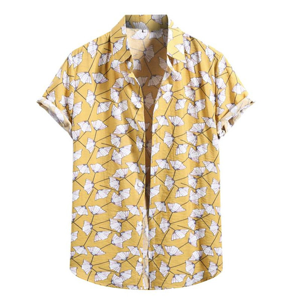 2021 brand summer hawaii men's shirts fashion cotton linen print short sleeve button shirt for male loose fashion blouse #3