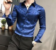 2021 business casual men’s shirt solid color long sleeve slim fit dress shirts male social party streetwear chemise homme