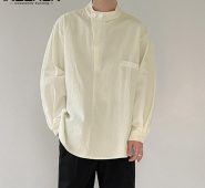 2021 men casual shirt streetwear vintage stand collar brand long sleeve solid color leisure cotton camisas incerun s-5xl