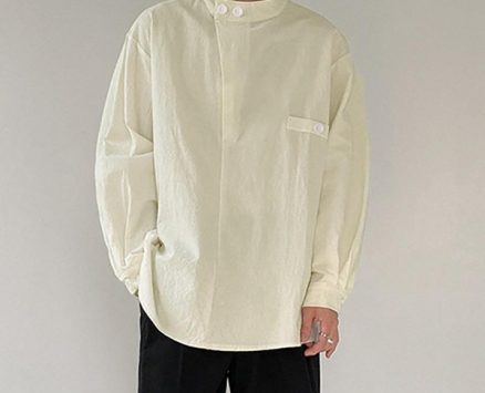 2021 men casual shirt streetwear vintage stand collar brand long sleeve solid color leisure cotton camisas incerun s-5xl