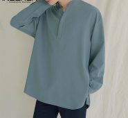 2021 men casual shirt v neck long sleeve basic blouse solid color vintage leisure streetwear camisa masculina s-5xl incerun