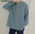 2021 men casual shirt v neck long sleeve basic blouse solid color vintage leisure streetwear camisa masculina s-5xl incerun