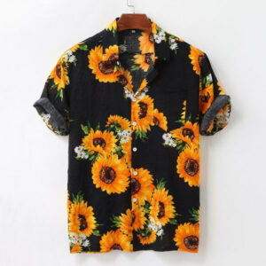 2021 men's shirts colorful summer short sleeve loose buttons hawaiian sunflower print casual shirt blusas men tee 2021