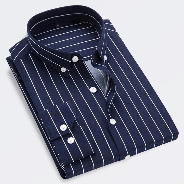 2021 spring men oxford shirt mens long sleeve striped casual square collar shirts male regular-fit button-down work shirt