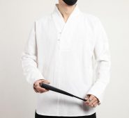 2021 spring men vintage shirts cotton chinese style blouse male long sleeve casual v-collar brand white shirt m-5xl