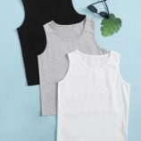 Boys 3pcs Solid Round Neck Tank Top