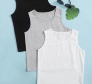 Boys 3pcs Solid Round Neck Tank Top
