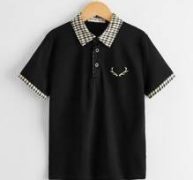 Boys Graphic Embroidered Contrast Collar Polo Shirt
