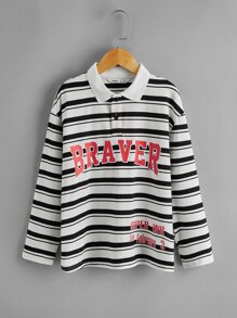 Boys Letter Graphic Stripe Polo Shirt