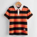 Boys Letter Patched Striped Polo Shirt