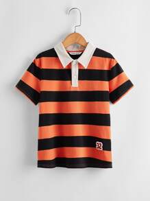 Boys Letter Patched Striped Polo Shirt