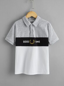 Boys Letter & Graphic Print Polo Shirt