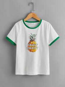 Boys Letter & Pineapple Print Ringer Tee