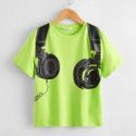 Boys Neon Green Headset Print Top