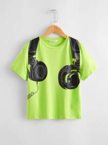 Boys Neon Green Headset Print Top