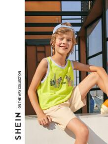 Boys Neon Yellow Zebra & Letter Embroidered Ringer Tank Top