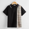 Boys Plaid Half Zipper Placket Polo Shirt